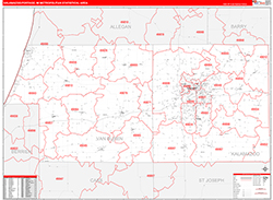 Kalamazoo-Portage Metro Area Wall Map Red Line Style 2026